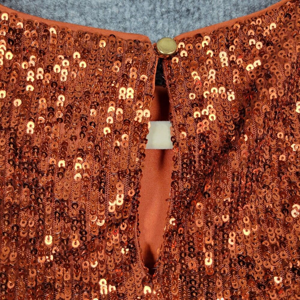 BY ANTHROPOLOGIE Marie Orange Sequin Puff Sleeve Top Event Glam Party SIZE 6 - Picture 8 of 16